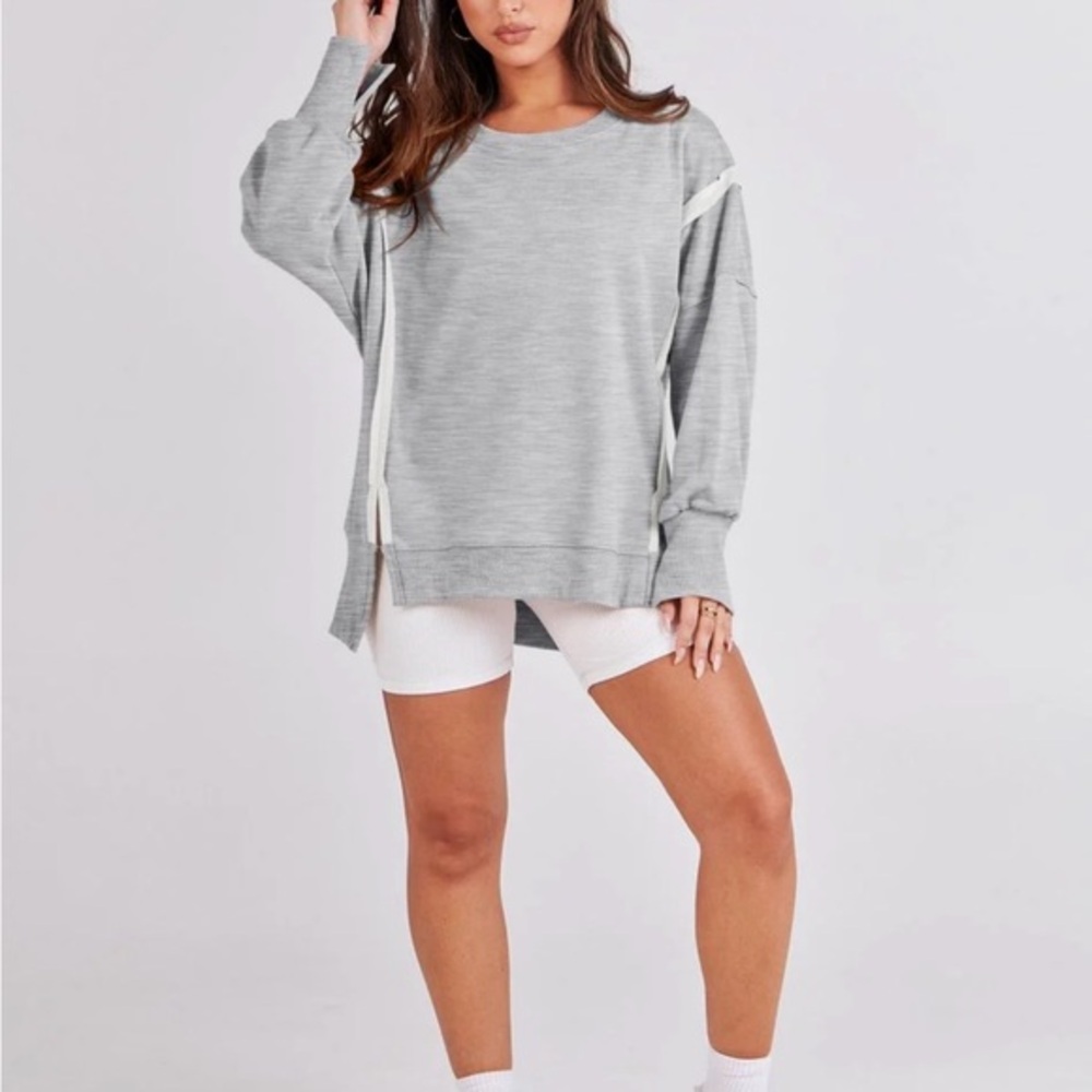 ANRABESS Women's Oversized Long Sleeve Slit Gray
